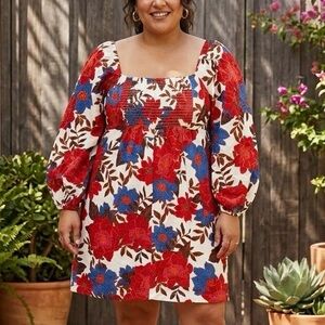 Maurices Floral Smocked Puff Sleeve Boho Mini Dress XL Cottagecore Romantic Chic